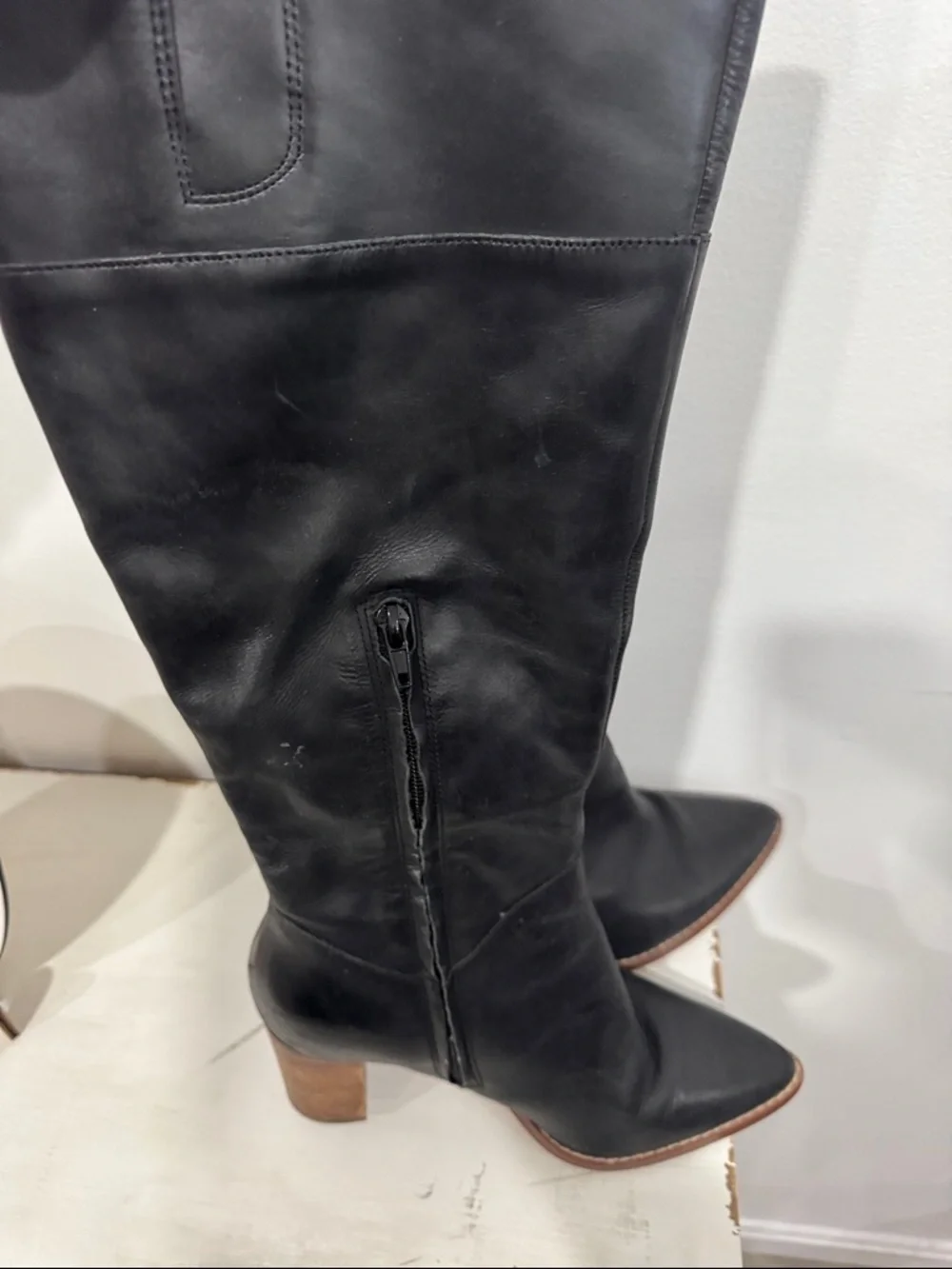 Crown Vintage Black Over-the-Knee Leather Boots